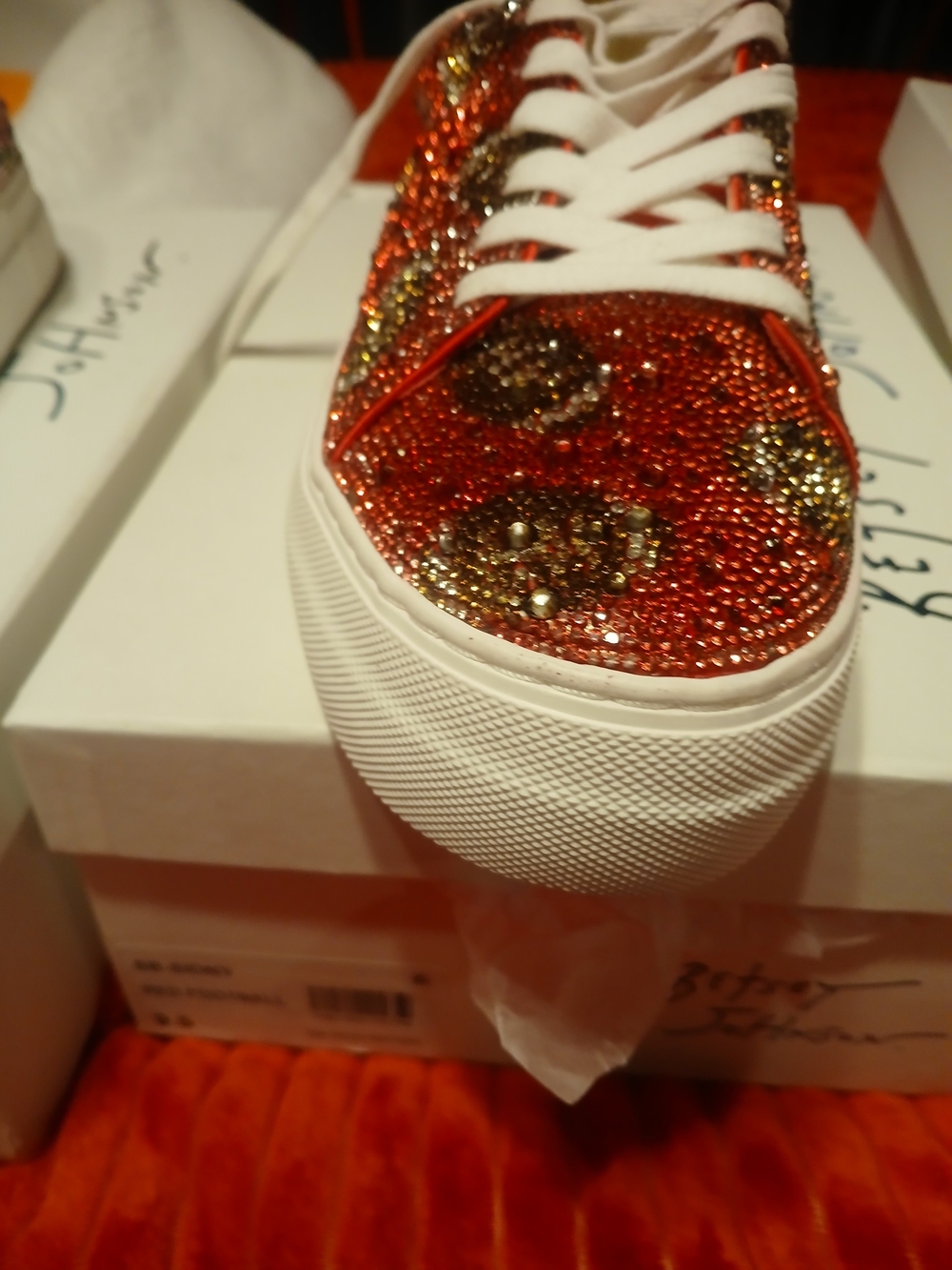 Betsey Johnson Red and Gold Crystal Embellished Platform Sneakers